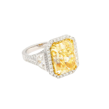 GIA Cert. 10.20 Carat Radiant Fancy Intense Yellow & Half Moon Cut Diamond Ring – Assay Jewelers
