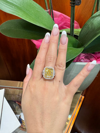 GIA Cert. 10.20 Carat Radiant Fancy Intense Yellow & Half Moon Cut Diamond Ring – Assay Jewelers
