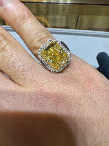 GIA Cert. 10.20 Carat Radiant Fancy Intense Yellow & Half Moon Cut Diamond Ring – Assay Jewelers