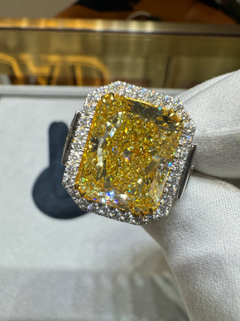GIA Cert. 10.20 Carat Radiant Fancy Intense Yellow & Half Moon Cut Diamond Ring – Assay Jewelers
