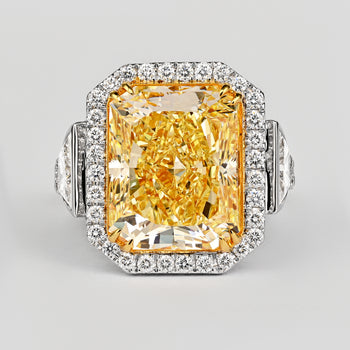 GIA Cert. 10.20 Carat Radiant Fancy Intense Yellow & Half Moon Cut Diamond Ring – Assay Jewelers