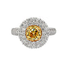 GIA Cert. 1.65 Carat Fancy Intense Yellow Diamond Double Halo Ring
