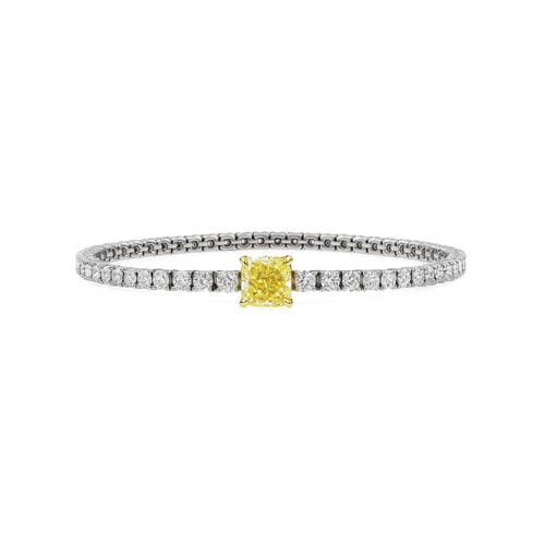 GIA Cert. 2.65 Carat Yellow Diamond Center 18K Tennis Bracelet