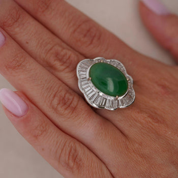 GIA Cert. 8 Carat Burma Jadeite Jade & Diamond 18K White Gold Ballerina Ring – Assay Jewelers