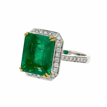 GIA Cert. 8 carat Russian Emerald in 18K White Gold Diamond Halo Ring – Assay Jewelers
