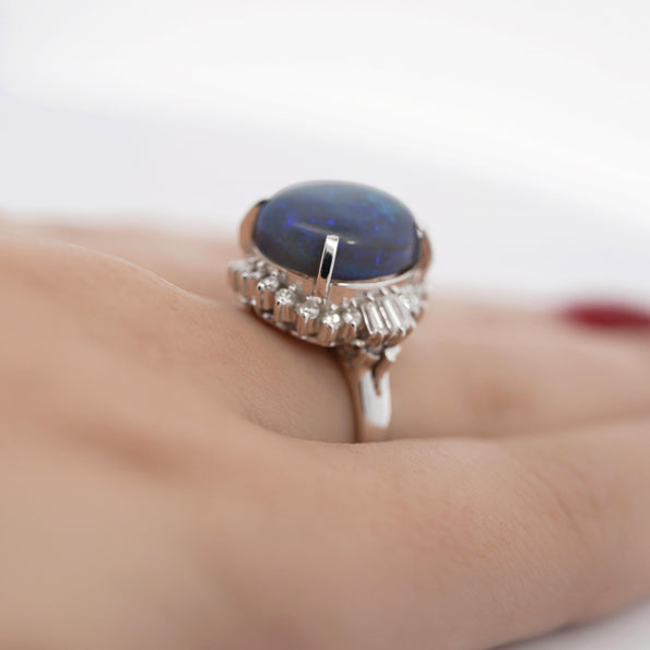 GIA Cert. 8.45 Ct Black Opal Diamond Halo Platinum Ring