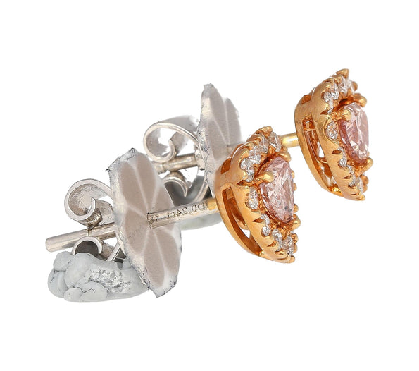 GIA Certified 0.45 Carat Heart Pink Diamond Platinum 18K Rose Gold Stud Earrings