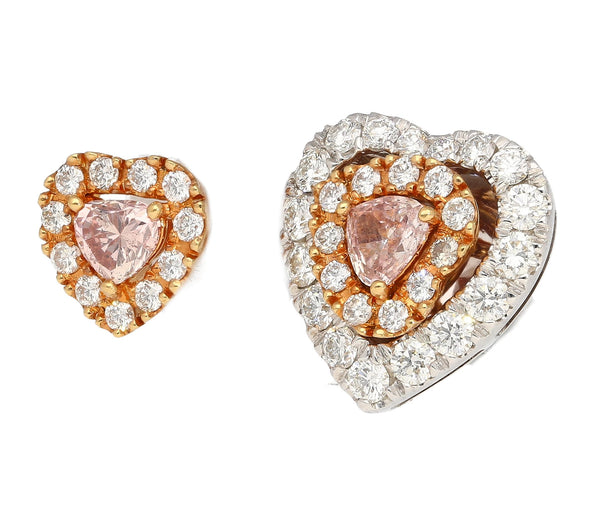 GIA Certified 0.45 Carat Heart Pink Diamond Platinum 18K Rose Gold Stud Earrings