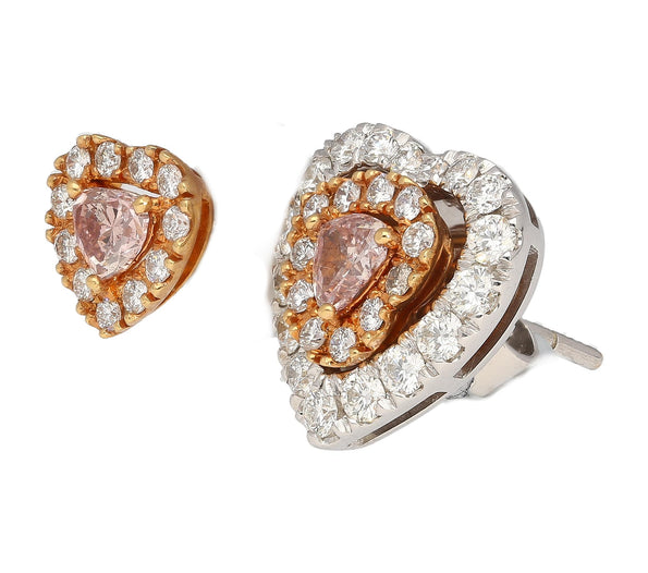 GIA Certified 0.45 Carat Heart Pink Diamond Platinum 18K Rose Gold Stud Earrings
