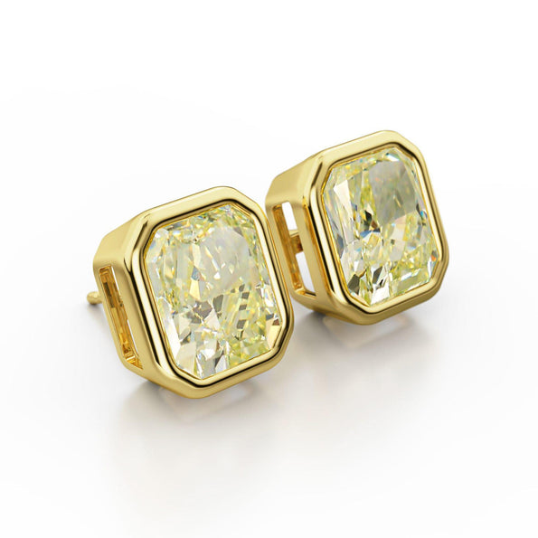 GIA Certified 10.52 Carat Fancy Light Yellow Diamond 18K Gold Bezel Stud Earring