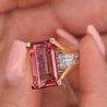 GIA Certified 15.07 Carat Emerald Cut Pink Tourmaline and Diamond Ring