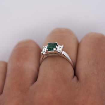 GIA Certified 1.07 Carat Square-Cut Emerald & Diamond 3 Stone Platinum Ring – Assay Jewelers
