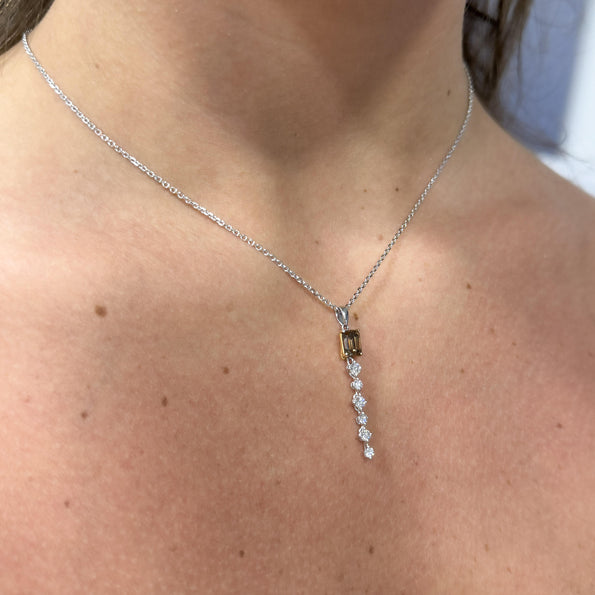 GIA Certified 1.11 Carat Fancy Brown Emerald Cut Diamond Drop Pendant Necklace