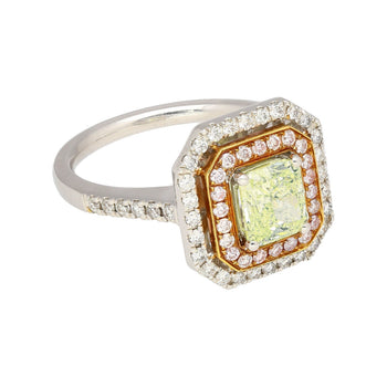 GIA Certified 1.12 carat Radiant Cut Fancy Light Green-Yellow Diamond and Diamond Halo Ring – Assay Jewelers