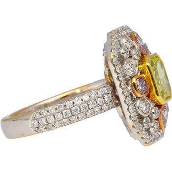 GIA Certified 1.15 Carat Radiant Cut Fancy Intense Yellowish Green Diamond Ring With Pink/White Side Stones – Assay Jewelers