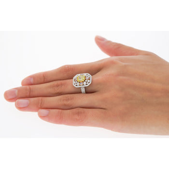 GIA Certified 1.15 Carat Radiant Cut Fancy Intense Yellowish Green Diamond Ring With Pink/White Side Stones – Assay Jewelers