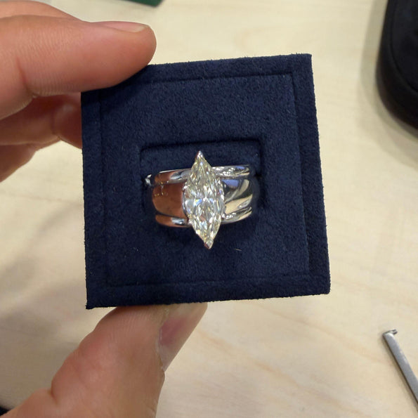 GIA Certified 1.46 Carat Marquise Diamond M/VVS2 Platinum Wide Band Ring