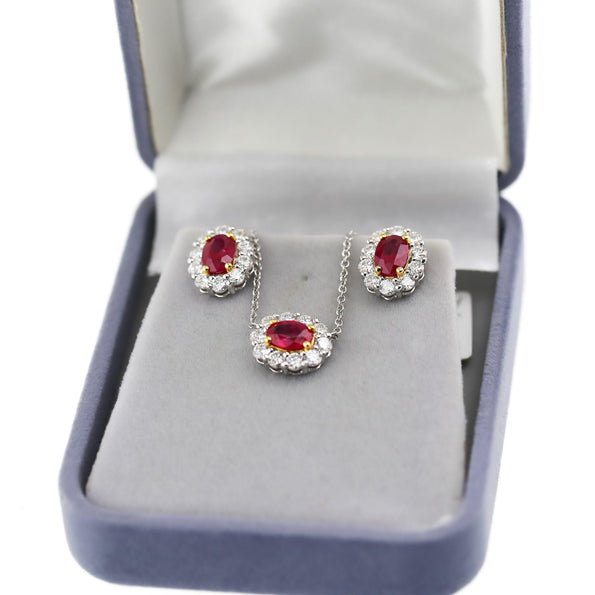 GIA Certified 1.47 Carat Ruby & Diamond Halo Floating Pendant Necklace