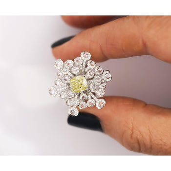 GIA Certified 1.52 Carat Fancy Greenish Yellow Diamond Briolette Snowflake Ring – Assay Jewelers