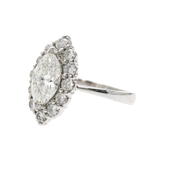GIA Certified 1.55 Carat G/VS1 Marquise Diamond Halo 18K Engagement Ring