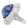 GIA Certified 26 Carat Sapphire Cabochon & Diamond Art Deco Dome 18K Ring