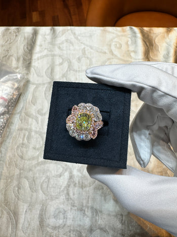 GIA Certified 2.02 Carat Cushion Cut Fancy Greenish Yellow Diamond Ring – Assay Jewelers