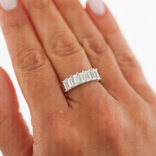 GIA Certified 2.19 Carat Emerald Cut Diamond Channel 18K White Gold Wedding Band
