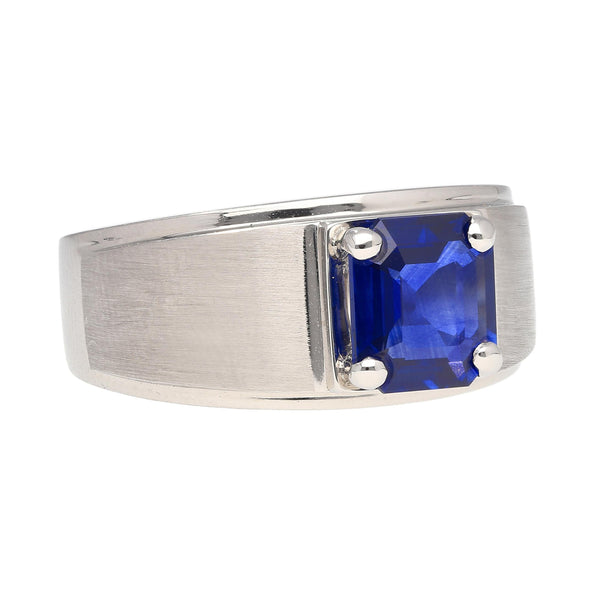 GIA Certified 2.23 Carat Square Cut Blue Sapphire Men's Matte Finish 18K Ring