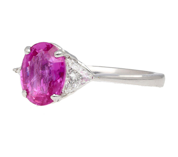 GIA Certified 2.31 Carat Pink Sapphire Oval & Diamond 3-Stone Ring