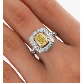 GIA Certified 2.35 Fancy Yellow Diamond Ring With 1.0 CTW Diamond Cluster in 18K White Gold – Assay Jewelers
