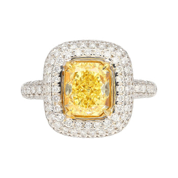 GIA Certified 2.35 Fancy Yellow Diamond Ring With 1.0 CTW Diamond Cluster in 18K White Gold – Assay Jewelers