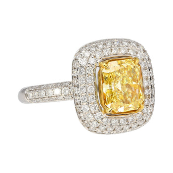 GIA Certified 2.35 Fancy Yellow Diamond Ring With 1.0 CTW Diamond Cluster in 18K White Gold – Assay Jewelers