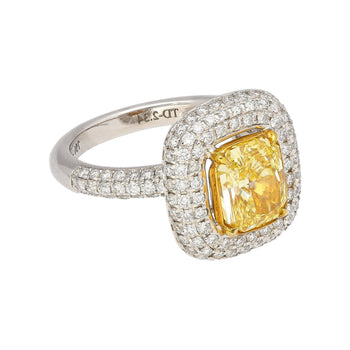 GIA Certified 2.35 Fancy Yellow Diamond Ring With 1.0 CTW Diamond Cluster in 18K White Gold – Assay Jewelers