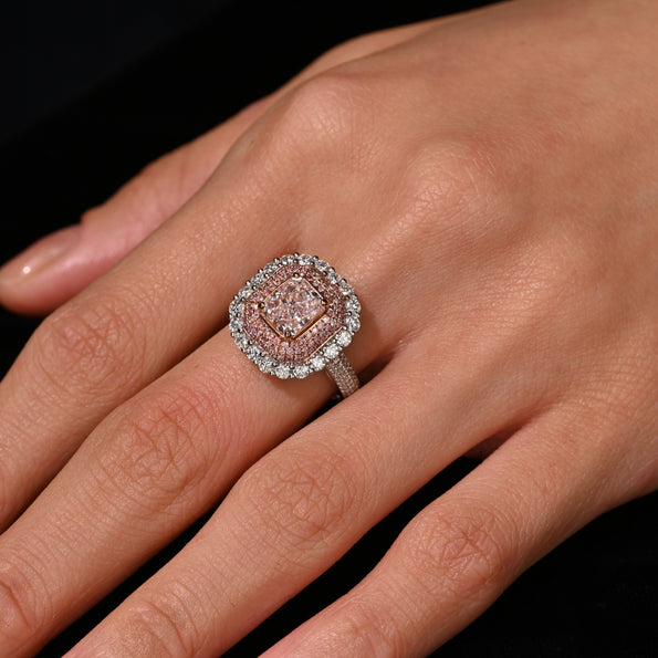 GIA Certified 2.69ct Fancy Orangy Pink Diamond Halo Ring