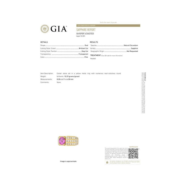 GIA Certified 2.77 Carat Oval Cut Pink Sapphire Square Shape Ring in Half Bezel and Channel Setting
