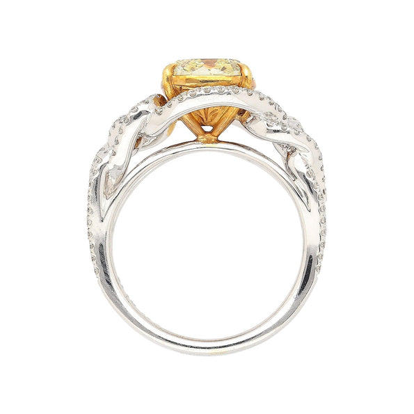 GIA Certified 3.25 Carat Yellow Diamond Interlocking Heart Shank Engagement Ring