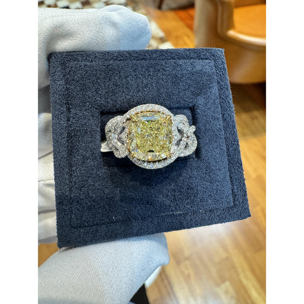 GIA Certified 3.25 Carat Yellow Diamond Interlocking Heart Shank Engagement Ring