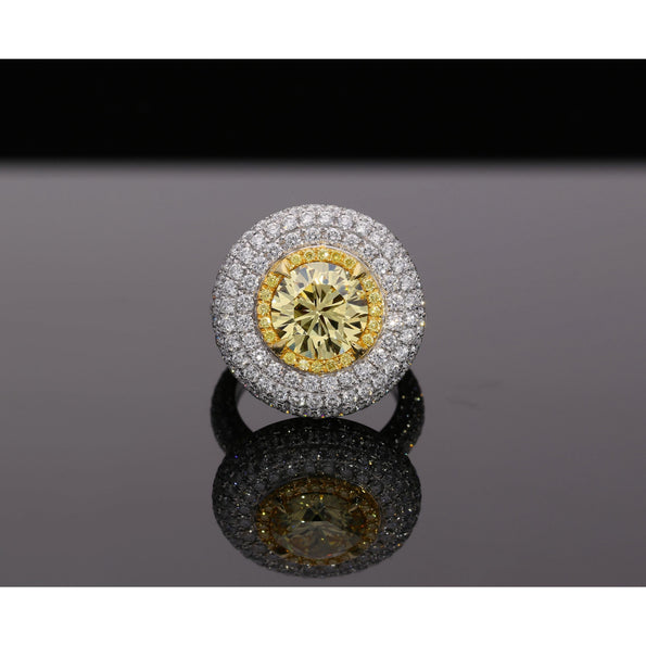 GIA Certified 3.3 Carat Fancy Intense Yellow Flawless Round Diamond Ring