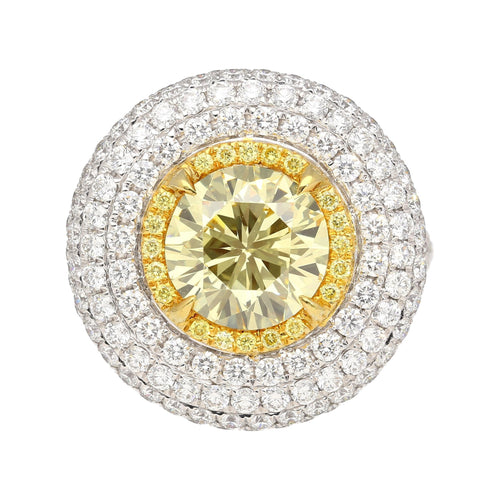 GIA Certified 3.3 Carat Fancy Intense Yellow Flawless Round Diamond Ring