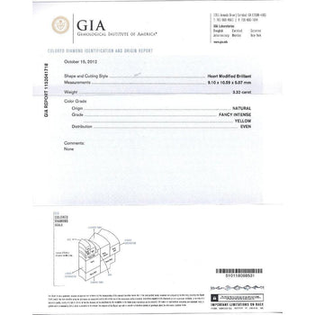 GIA Certified 3.32 Carat Fancy Intense Yellow Heart Cut Diamond Engagement Ring – Assay Jewelers