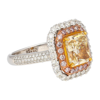GIA Certified 3.51 Carat Fancy Brownish Yellow Diamond Ring with Pink and White Diamond Halo – Assay Jewelers