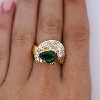 GIA Certified 3.55ct Pear Cut Tsavorite Diamond Cocktail Ring – Assay Jewelers