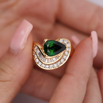 GIA Certified 3.55ct Pear Cut Tsavorite Diamond Cocktail Ring – Assay Jewelers