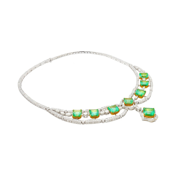 GIA Certified 46.45 Carat Emerald and Diamond Chandelier Necklace