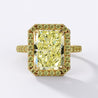 GIA Certified 4.12 Carat Fancy Yellow Radiant Cut Diamond Halo Engagement Ring