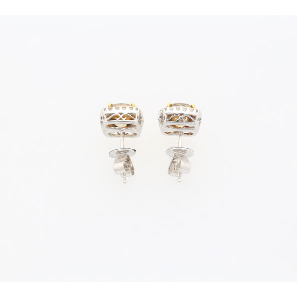GIA Certified 5.12 Carat Fancy Brownish Greenish Yellow Diamond Stud Earrings