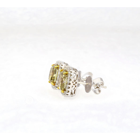 GIA Certified 5.12 Carat Fancy Brownish Greenish Yellow Diamond Stud Earrings