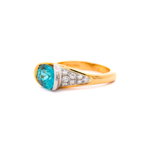 GIA Certified 5.25 Carat Oval Cut Blue Zircon & Diamond Bypass Ring Signed Richard Krementz