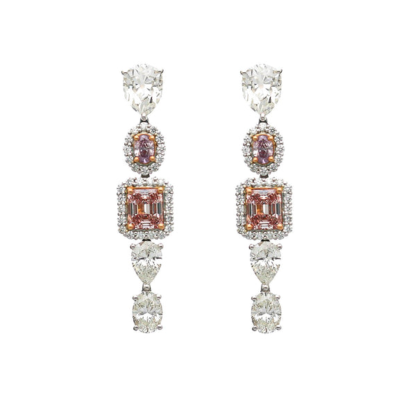 GIA Certified 5.3 Carat Fancy Pink Orange & White Diamond 18K Drop Earrings