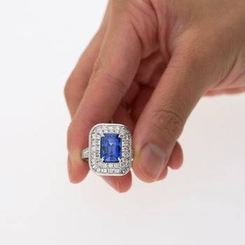 GIA Certified 6 Carat Emerald Cut No Heat Burma Blue Sapphire & Diamond Ring – Assay Jewelers